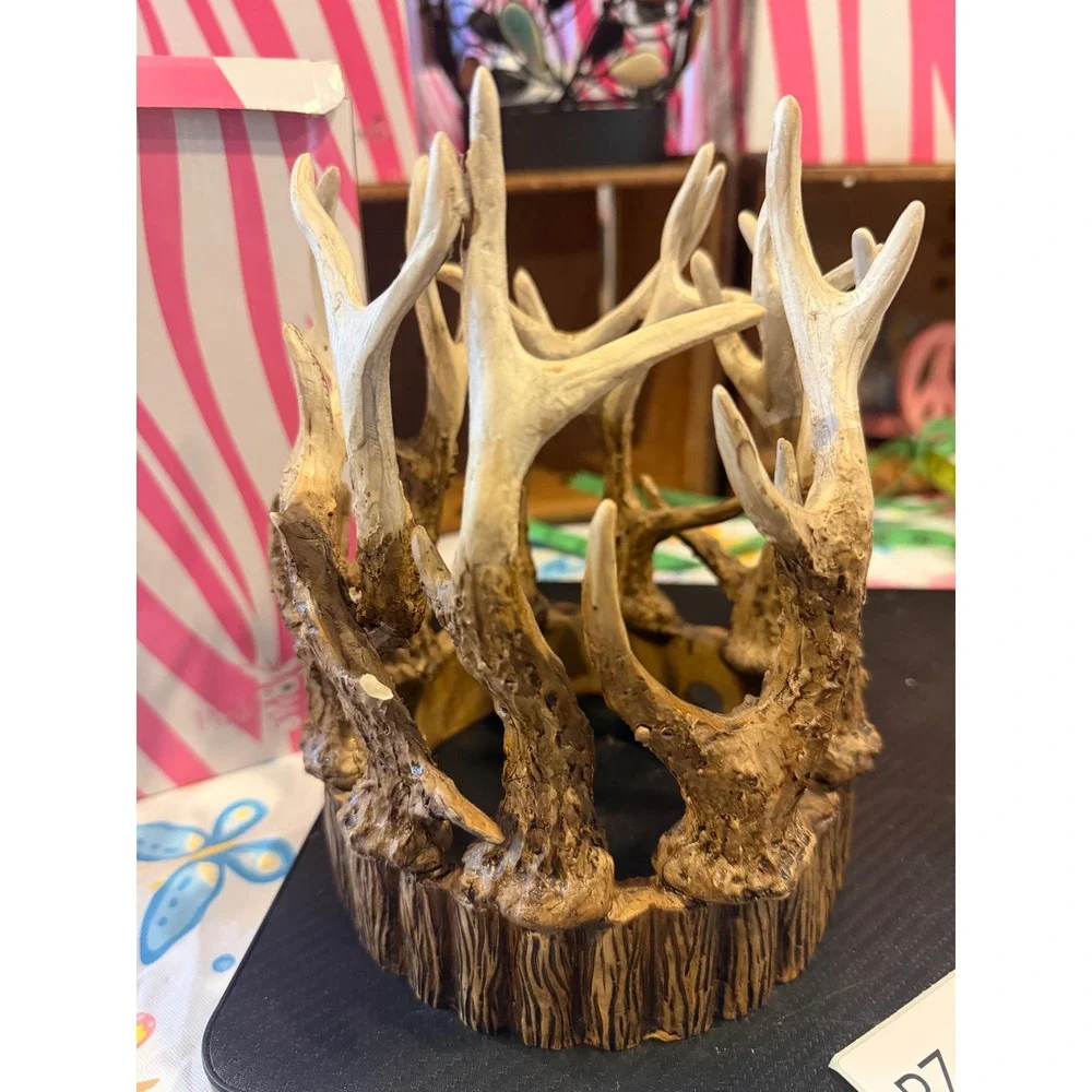 Pink Zebra Retired Rustic Faux Antler Candle Holder Centerpiece Brown